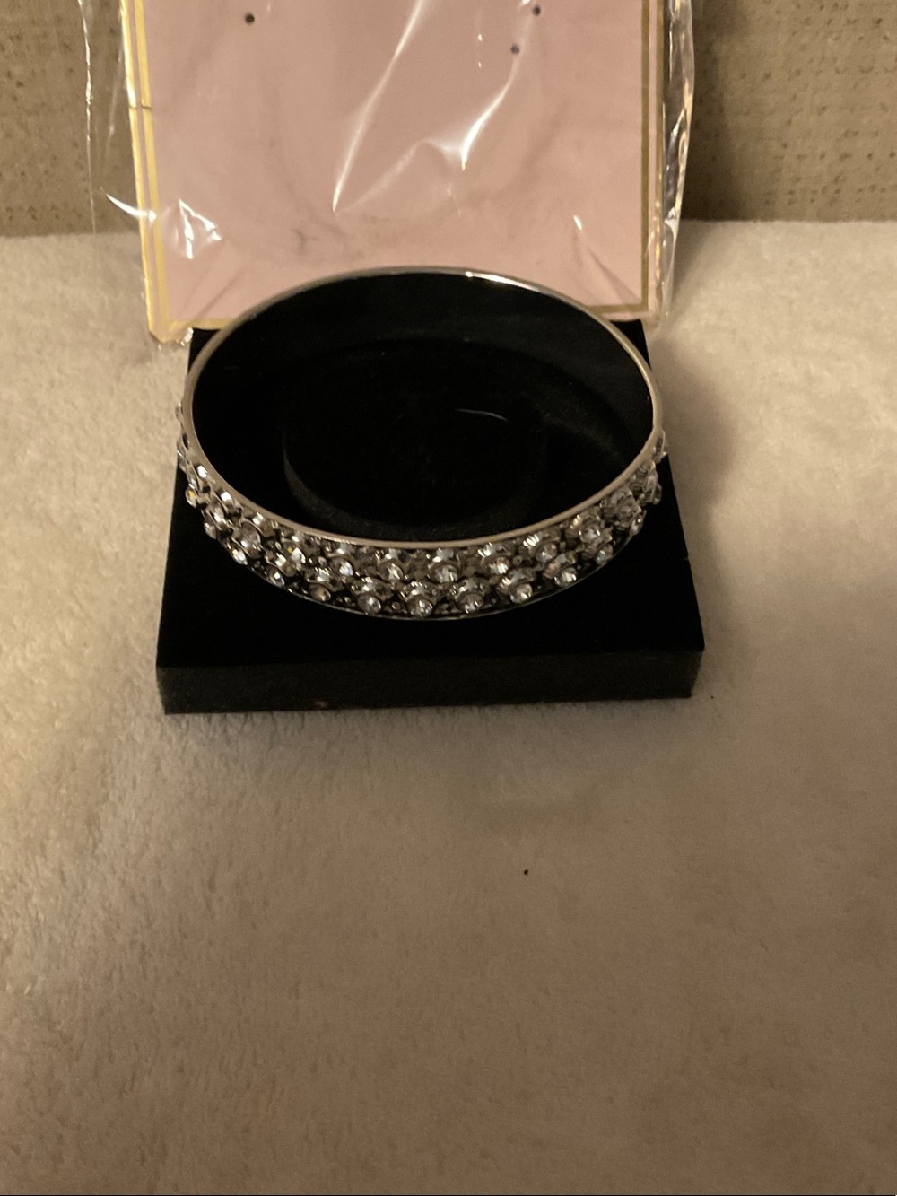 Crystal-Embellished Silver Bangle Bracelet - Women Jewelry